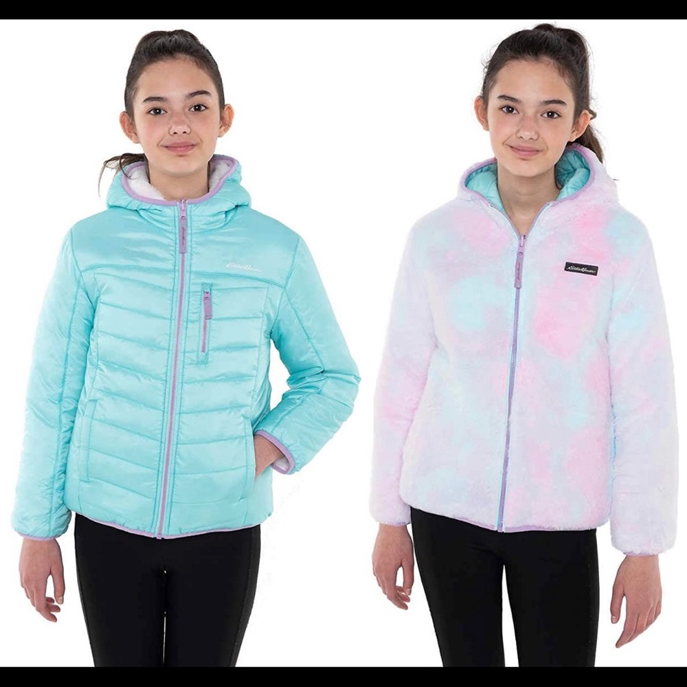 NWT Eddie Bauer Girls Faux Fur Reversible Jacket
